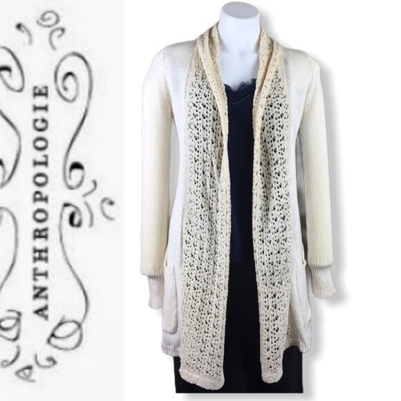 ANTHROPOLOGY/ Angel Of The North Wool Blend Crochet Open Knit Cardigan Size XS - Picture 2 of 9